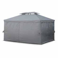 ALICE'S GARDEN Pergola Aluminium - Divodorum 3x4m - Toile Grise - Tonnelle Avec Rideaux. Structure Aluminium - Gris -Tente de réception Soldes 3597464 4