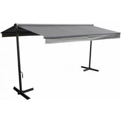 HAPPY GARDEN Store Double Pente FRENE Sur Pieds 3,95 X 3 M - Toile Grise Et Structure Grise - Gris