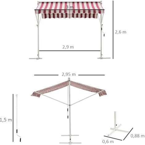 Outsunny Store Double Pente Manuel Rétractable Inclinaison Réglable Métal Polyester Imperméabilisé 3L X 2,95l X 2,6H M Rouge Blanc Beige Rayé - Rouge 5 Outsunny Store Double Pente Manuel Rétractable Inclinaison Réglable Métal Polyester Imperméabilisé 3L X 2,95l X 2,6H M Rouge Blanc Beige Rayé - Rouge - Image 3