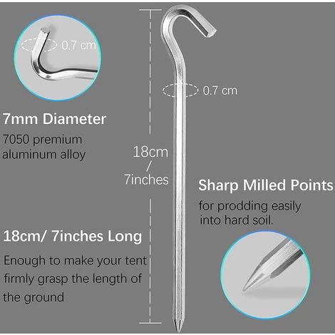 BRIDAY Piquets De Tente En Aluminium, 14 Pièces Crochets De Tente De 18 Cm Piquets De Tente Piquets Pour Sols Durs, Idéal Pour Le Jardinage, Le Camping, La Pêche Et Les Tentes 4 BRIDAY Piquets De Tente En Aluminium, 14 Pièces Crochets De Tente De 18 Cm Piquets De Tente Piquets Pour Sols Durs, Idéal Pour Le Jardinage, Le Camping, La Pêche Et Les Tentes - Image 2