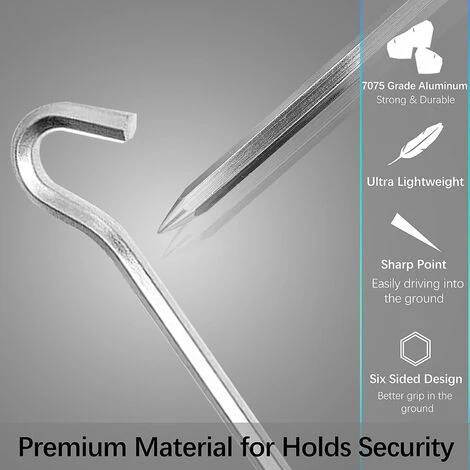BRIDAY Piquets De Tente En Aluminium, 14 Pièces Crochets De Tente De 18 Cm Piquets De Tente Piquets Pour Sols Durs, Idéal Pour Le Jardinage, Le Camping, La Pêche Et Les Tentes 6 BRIDAY Piquets De Tente En Aluminium, 14 Pièces Crochets De Tente De 18 Cm Piquets De Tente Piquets Pour Sols Durs, Idéal Pour Le Jardinage, Le Camping, La Pêche Et Les Tentes - Image 4