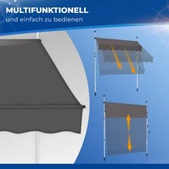 Tillvex Store Banne Manuel Gris 150cm Rétractable Avec Manivelle Pour Le Balcon | Marquise De Terrasse Sans Percement | Marquise Soleil De Balcon Auvent Téléscopique -Tente de réception Soldes 36870724 4