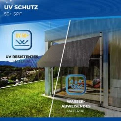 Tillvex Store Banne Manuel Gris 150cm Rétractable Avec Manivelle Pour Le Balcon | Marquise De Terrasse Sans Percement | Marquise Soleil De Balcon Auvent Téléscopique -Tente de réception Soldes 36870724 5