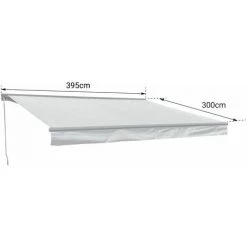 HAPPY GARDEN Store Banne SAULE 3,95 × 3m Avec Semi-coffre - Toile Rayée Blanche/grise Et Structure Blanche - Blanc -Tente de réception Soldes 37015977 4