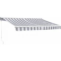 HAPPY GARDEN Store Banne SAULE 2,95 × 2,5m Avec Semi-coffre - Toile Rayée Blanche/grise Et Structure Blanche - Blanc