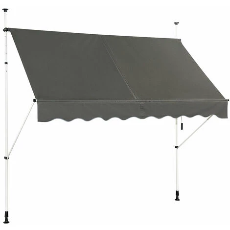 HELLOSHOP26 Auvent Manuel Rétractable 250 Cm Hauteur Réglable De 200-300cm Store Banne En Aluminium Et Tissu Oxford Anti Uv Gris - Gris 4 HELLOSHOP26 Auvent Manuel Rétractable 250 Cm Hauteur Réglable De 200-300cm Store Banne En Aluminium Et Tissu Oxford Anti Uv Gris - Gris - Image 2