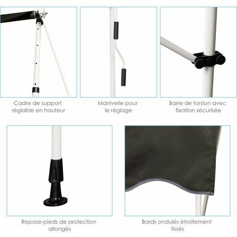 HELLOSHOP26 Auvent Manuel Rétractable 250 Cm Hauteur Réglable De 200-300cm Store Banne En Aluminium Et Tissu Oxford Anti Uv Gris - Gris 6 HELLOSHOP26 Auvent Manuel Rétractable 250 Cm Hauteur Réglable De 200-300cm Store Banne En Aluminium Et Tissu Oxford Anti Uv Gris - Gris - Image 4