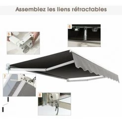 HELLOSHOP26 Store Banne Auvent Rétractable Manuel Tissu 245x200cm Angle Ajustable 40°-100° Sans Perçage Pour Balcon/jardin Beige Gris - Beige -Tente de réception Soldes 37250619 5