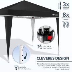 Tillvex Tonnelle De Jardin 3 X 3 M Pliable Gris | Tente Pliante De Jardin à Hauteur Réglable | Auvent Pliable Pour Camping, Festival, Plage, Jardin | Protection UV 50+ | Chapiteau Avec Sac Pour Le Jardin -Tente de réception Soldes 37279285 2