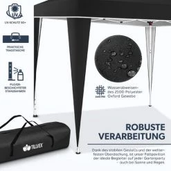 Tillvex Tonnelle De Jardin 3 X 3 M Pliable Gris | Tente Pliante De Jardin à Hauteur Réglable | Auvent Pliable Pour Camping, Festival, Plage, Jardin | Protection UV 50+ | Chapiteau Avec Sac Pour Le Jardin -Tente de réception Soldes 37279285 3