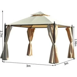 Outsunny Tonnelle Barnum Style Colonial 3 X 3 X 2,7 M Double Toit 4 Toiles Latérales Avec Zip Beige Et Noir - Beige -Tente de réception Soldes 3734738 3