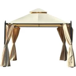 Outsunny Tonnelle Barnum Style Colonial 3 X 3 X 2,7 M Double Toit 4 Toiles Latérales Avec Zip Beige Et Noir - Beige -Tente de réception Soldes 3734738 4