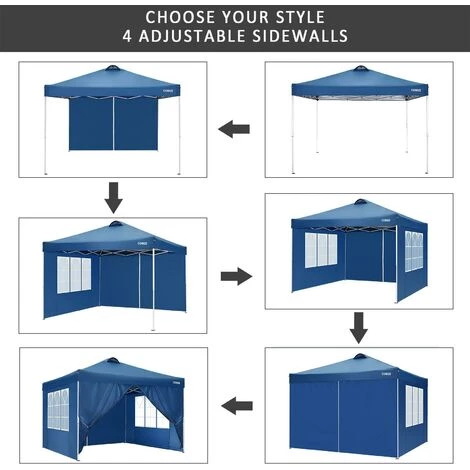 BETTER MAISON 3x3M Tente De Camping Extérieur étanche Régleble Hauteur Avec 4 Panneaux Latéraux à Angle Droit Bleu - Bleu 4 BETTER MAISON 3x3M Tente De Camping Extérieur étanche Régleble Hauteur Avec 4 Panneaux Latéraux à Angle Droit Bleu - Bleu - Image 2