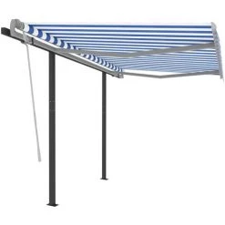 VidaXL Auvent Rétractable Automatique Et Poteaux 3x2,5 M Bleu Et Blanc - Bleu -Tente de réception Soldes 39859043 2