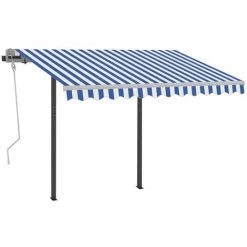 VidaXL Auvent Rétractable Automatique Et Poteaux 3x2,5 M Bleu Et Blanc - Bleu -Tente de réception Soldes 39859043 3