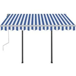 VidaXL Auvent Rétractable Automatique Et Poteaux 3x2,5 M Bleu Et Blanc - Bleu -Tente de réception Soldes 39859043 5