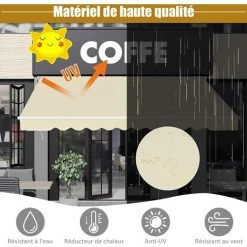 GOPLUS Store Banne Rétractable, Auvent D'Abri Manuel En Aluminium Et Tissu Résistant Aux UV Et à L'eau Avec Manivelle Et Angle Réglable 5-35°pour Balcon, Fenêtre, Terrasse (300X250CM, Beige)