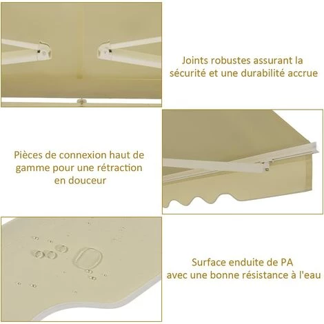 GOPLUS Store Banne Rétractable, Auvent D'Abri Manuel En Aluminium Et Tissu Résistant Aux UV Et à L'eau Avec Manivelle Et Angle Réglable 5-35°pour Balcon, Fenêtre, Terrasse (300X250CM, Beige) 4 GOPLUS Store Banne Rétractable, Auvent D'Abri Manuel En Aluminium Et Tissu Résistant Aux UV Et à L'eau Avec Manivelle Et Angle Réglable 5-35°pour Balcon, Fenêtre, Terrasse (300X250CM, Beige) – Image 2
