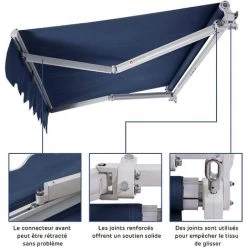 GOPLUS Store Banne Auvent Manuel Rétractable Avec Manivelle En Aluminium Et Polyester, Imperméable, Résistant Aux UV, Pour Terrasse, Bistro, Balcon, Imperméable,300X250CM (Bleu) 8 GOPLUS Store Banne Auvent Manuel Rétractable Avec Manivelle En Aluminium Et Polyester, Imperméable, Résistant Aux UV, Pour Terrasse, Bistro, Balcon, Imperméable,300X250CM (Bleu) -Tente de réception Soldes 40243823 2