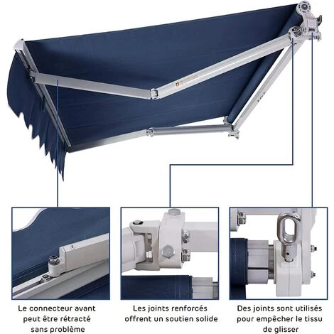 GOPLUS Store Banne Auvent Manuel Rétractable Avec Manivelle En Aluminium Et Polyester, Imperméable, Résistant Aux UV, Pour Terrasse, Bistro, Balcon, Imperméable,300X250CM (Bleu) 4 GOPLUS Store Banne Auvent Manuel Rétractable Avec Manivelle En Aluminium Et Polyester, Imperméable, Résistant Aux UV, Pour Terrasse, Bistro, Balcon, Imperméable,300X250CM (Bleu) - Image 2