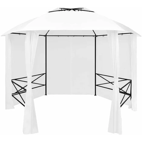 HAPPYSHOPPING Chapiteau De Jardin Avec Rideaux 360x312x265 Cm Blanc 180 G/m² 3 HAPPYSHOPPING Chapiteau De Jardin Avec Rideaux 360x312x265 Cm Blanc 180 G/m²