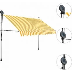 HAPPYSHOPPING Auvent Manuel Retractable Avec LED 300 Cm Blanc Et Orange -Tente de réception Soldes 40339475 3