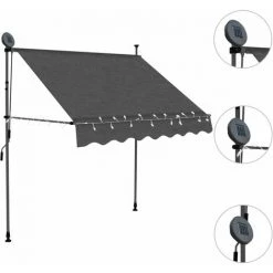 HAPPYSHOPPING Auvent Manuel Retractable Avec LED 100 Cm Anthracite -Tente de réception Soldes 40339486 3