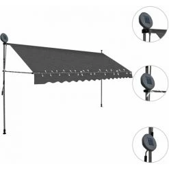 HAPPYSHOPPING Auvent Manuel Retractable Avec LED 350 Cm Anthracite -Tente de réception Soldes 40339507 3