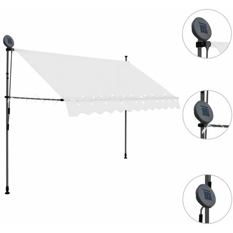HAPPYSHOPPING Auvent Manuel Retractable Avec LED 250 Cm Creme 5 HAPPYSHOPPING Auvent Manuel Retractable Avec LED 250 Cm Creme - Image 3