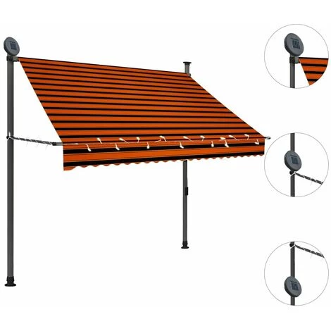 HAPPYSHOPPING Auvent Manuel Retractable Avec LED 200 Cm Orange Et Marron 5 HAPPYSHOPPING Auvent Manuel Retractable Avec LED 200 Cm Orange Et Marron – Image 3