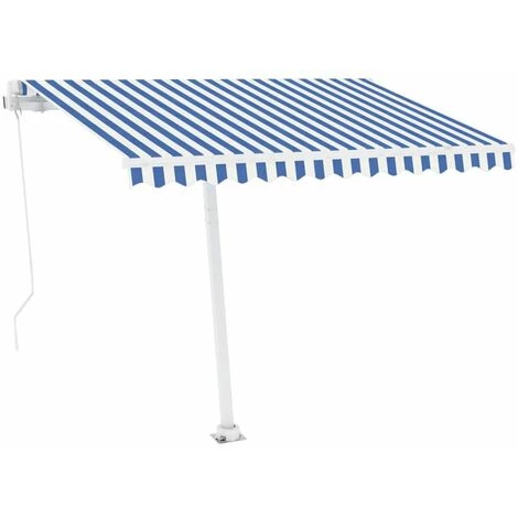 HAPPYSHOPPING Auvent Manuel Retractable Sur Pied 300x250 Cm Bleu/Blanc 5 HAPPYSHOPPING Auvent Manuel Retractable Sur Pied 300x250 Cm Bleu/Blanc - Image 3