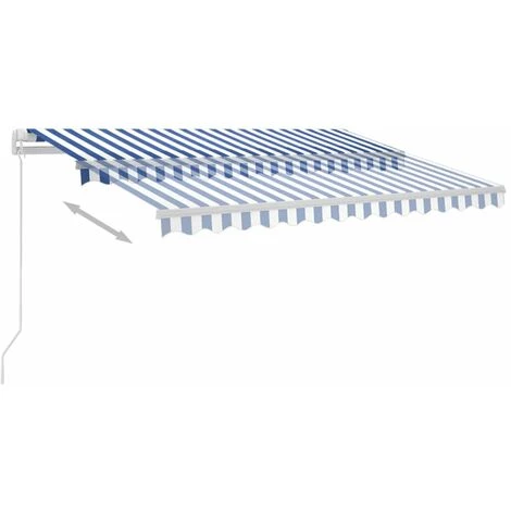 HAPPYSHOPPING Auvent Manuel Retractable Sur Pied 300x250 Cm Bleu/Blanc 6 HAPPYSHOPPING Auvent Manuel Retractable Sur Pied 300x250 Cm Bleu/Blanc - Image 4
