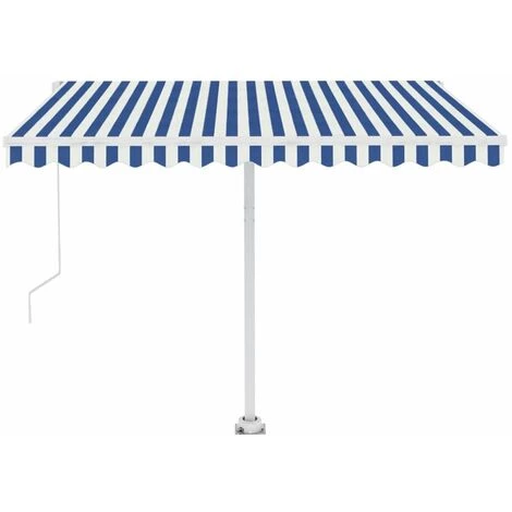 HAPPYSHOPPING Auvent Manuel Retractable Sur Pied 300x250 Cm Bleu/Blanc 7 HAPPYSHOPPING Auvent Manuel Retractable Sur Pied 300x250 Cm Bleu/Blanc - Image 5