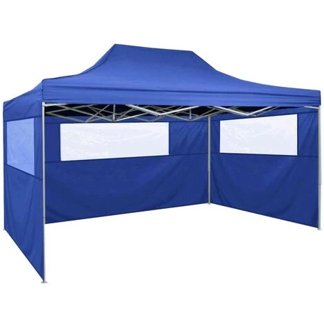 HAPPYSHOPPING Tente Pliable Avec 3 Parois 3 X 4,5 M Bleu 3 HAPPYSHOPPING Tente Pliable Avec 3 Parois 3 X 4,5 M Bleu
