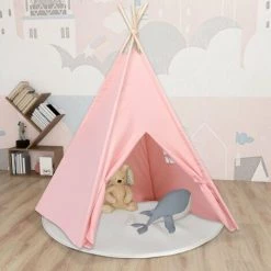 HAPPYSHOPPING Tente Tipi D'enfants Avec Sac Peau De Peche Rose 120x120x150 Cm