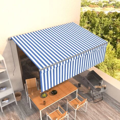 VidaXL Auvent Manuel Rétractable Avec Store 4,5x3 M Bleu Et Blanc - Bleu 3 VidaXL Auvent Manuel Rétractable Avec Store 4,5x3 M Bleu Et Blanc - Bleu