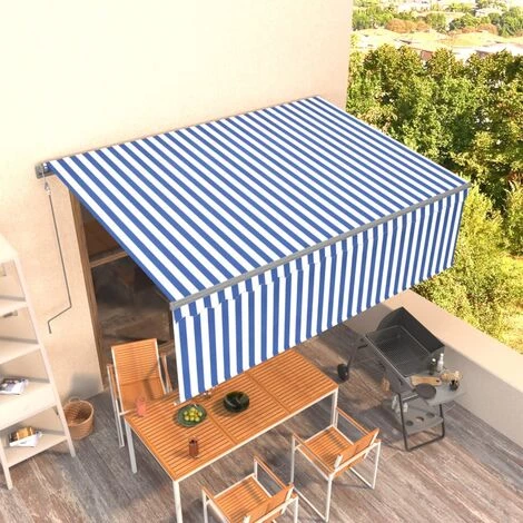 VidaXL Auvent Automatique Rétractable Avec Store 4,5x3 M Bleu Et Blanc - Bleu 3 VidaXL Auvent Automatique Rétractable Avec Store 4,5x3 M Bleu Et Blanc - Bleu