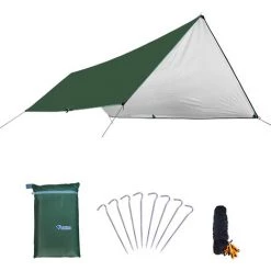 ASUPERMALL Auvent Impermeable A L'Eau Pour Tente De Bâche Avec Poteau Pliant Auvent De Camping Abri De Soleil De Plage Ultra-Leger Pour Le Camping, La Randonnee Et L'Abri De Survie, 3X4M