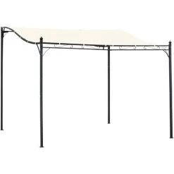 Outsunny Pergola Tonnelle De Jardin Auvent 2,97 X 2,97 M Adossable Métal Noir Polyester Anti-UV Beige - Crème