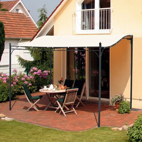 Outsunny Pergola Tonnelle De Jardin Auvent 2,97 X 2,97 M Adossable Métal Noir Polyester Anti-UV Beige - Crème 4 Outsunny Pergola Tonnelle De Jardin Auvent 2,97 X 2,97 M Adossable Métal Noir Polyester Anti-UV Beige - Crème – Image 2