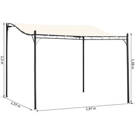 Outsunny Pergola Tonnelle De Jardin Auvent 2,97 X 2,97 M Adossable Métal Noir Polyester Anti-UV Beige - Crème 5 Outsunny Pergola Tonnelle De Jardin Auvent 2,97 X 2,97 M Adossable Métal Noir Polyester Anti-UV Beige - Crème – Image 3