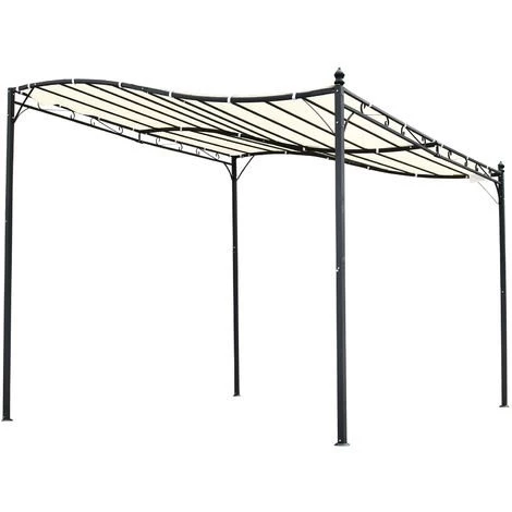 Outsunny Pergola Tonnelle De Jardin Auvent 2,97 X 2,97 M Adossable Métal Noir Polyester Anti-UV Beige - Crème 7 Outsunny Pergola Tonnelle De Jardin Auvent 2,97 X 2,97 M Adossable Métal Noir Polyester Anti-UV Beige - Crème – Image 5