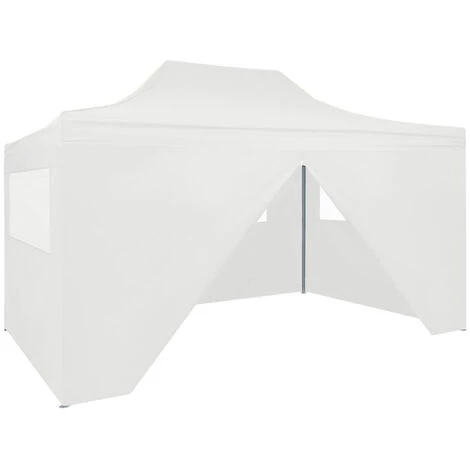 HAPPYSHOPPING Tente Pliable De Reception Avec 4 Parois 3 X 4,5 M Blanc 3 HAPPYSHOPPING Tente Pliable De Reception Avec 4 Parois 3 X 4,5 M Blanc
