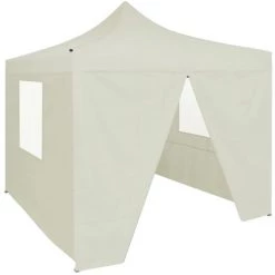 HAPPYSHOPPING Tente De Reception Pliable Avec 4 Parois 2x2 M Acier Creme