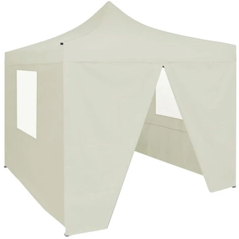 HAPPYSHOPPING Tente De Reception Pliable Avec 4 Parois 2x2 M Acier Creme 3 HAPPYSHOPPING Tente De Reception Pliable Avec 4 Parois 2x2 M Acier Creme