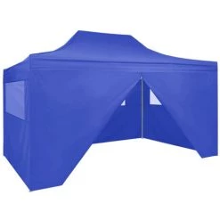 HAPPYSHOPPING Tente De Reception Pliable Avec 4 Parois 3x4 M Acier Bleu