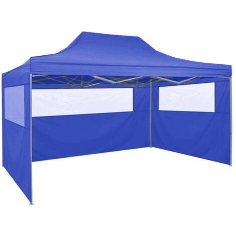 HAPPYSHOPPING Tente De Reception Pliable Avec 4 Parois 3x4 M Acier Bleu 6 HAPPYSHOPPING Tente De Reception Pliable Avec 4 Parois 3x4 M Acier Bleu – Image 4