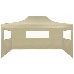 HAPPYSHOPPING Tente De Reception Pliable Avec 3 Parois 3x4 M Acier Creme -Tente de réception Soldes 41369623 2