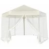 HAPPYSHOPPING Chapiteau Hexagonal Et 6 Parois Laterales 3,6x3,1 M Blanc Creme -Tente de réception Soldes 41859950 1