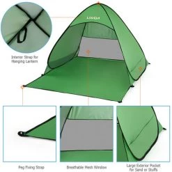 Lixada Automatique Instant Pop Up Tente De Plage Leger Exterieur Protection UV Camping Tente De Peche Cabana Abri Soleil, Modele: Vert S -Tente de réception Soldes 42296566 4